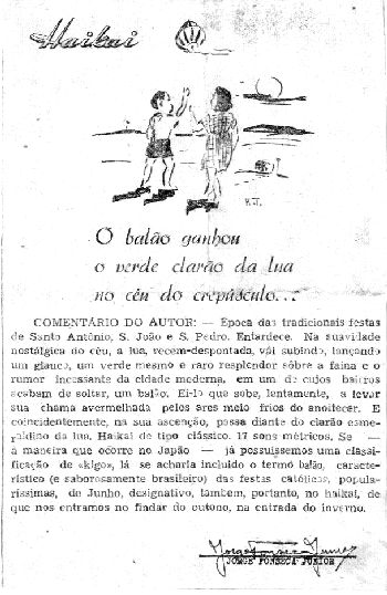 Coluna Haikai do jornal Diario Nippak com poema de Jorge Fonseca Jr.